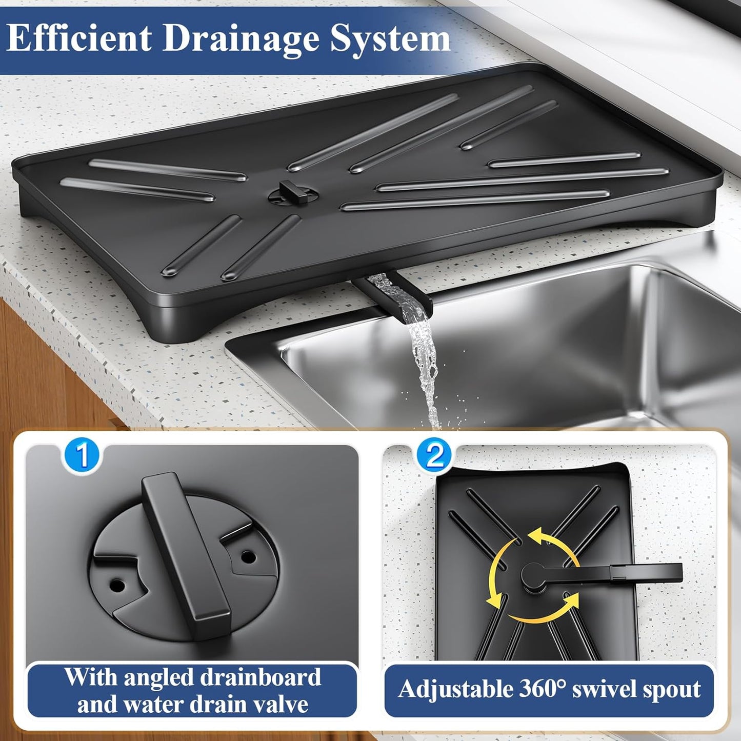Large Rustproof Dish Drying Rack with Drainboard and Utensil Holder for Kitchen Counter, Black