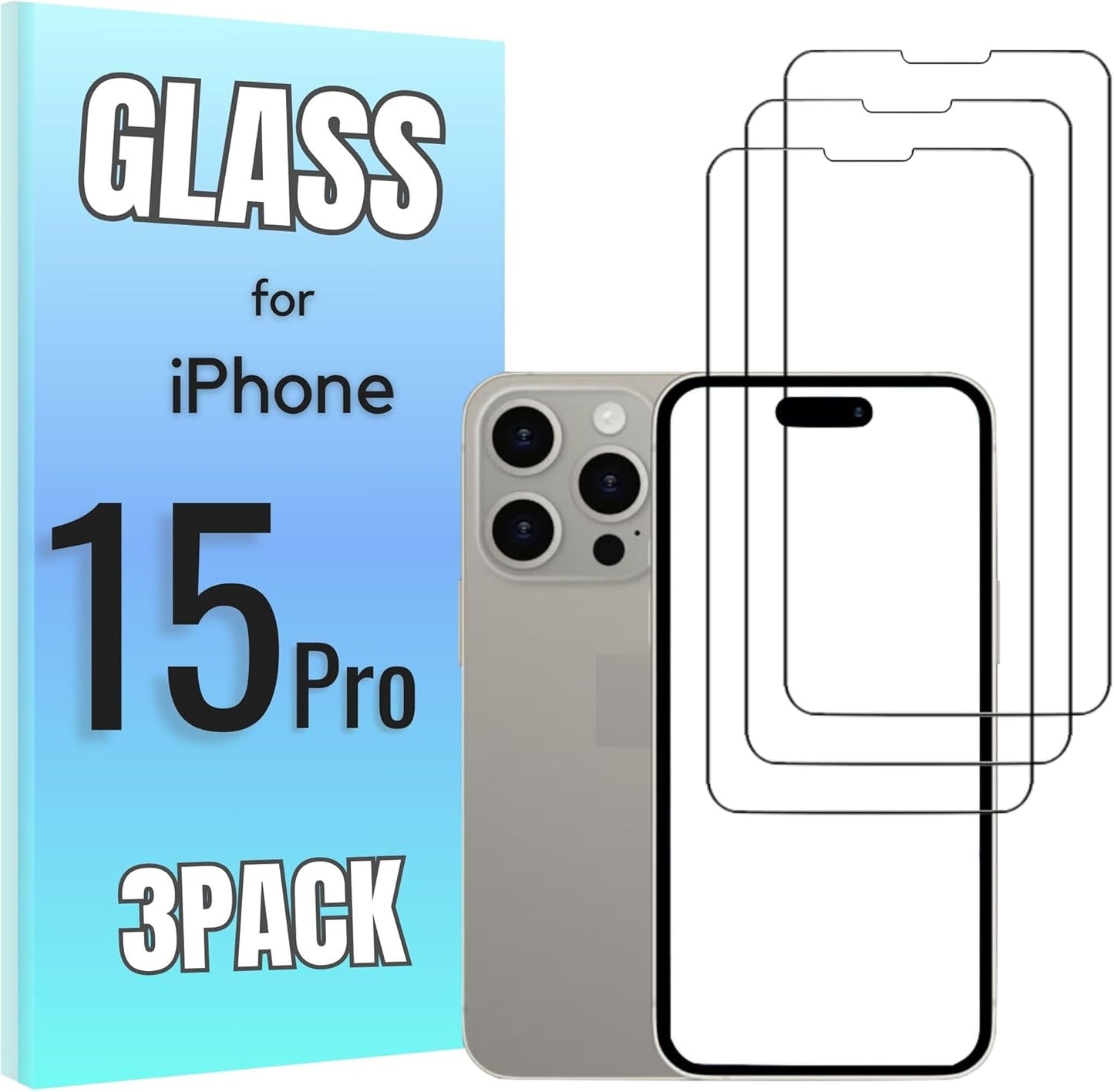3-Pack Tempered Glass Screen Protector for iPhone 15 Pro - High Transparency, 9H Hardness, Ultra Tactile Protection for 6.1" Display