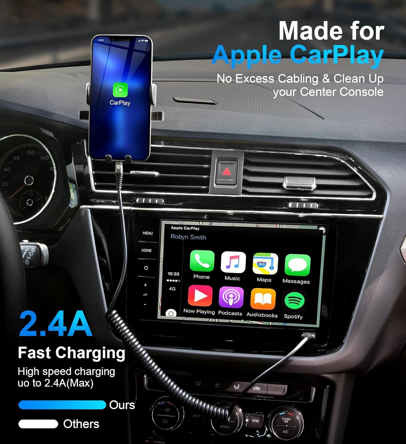 Apple MFi Certified 3FT Coiled Lightning Cable for iPhone and iPad - Compatible with iPhone - Black