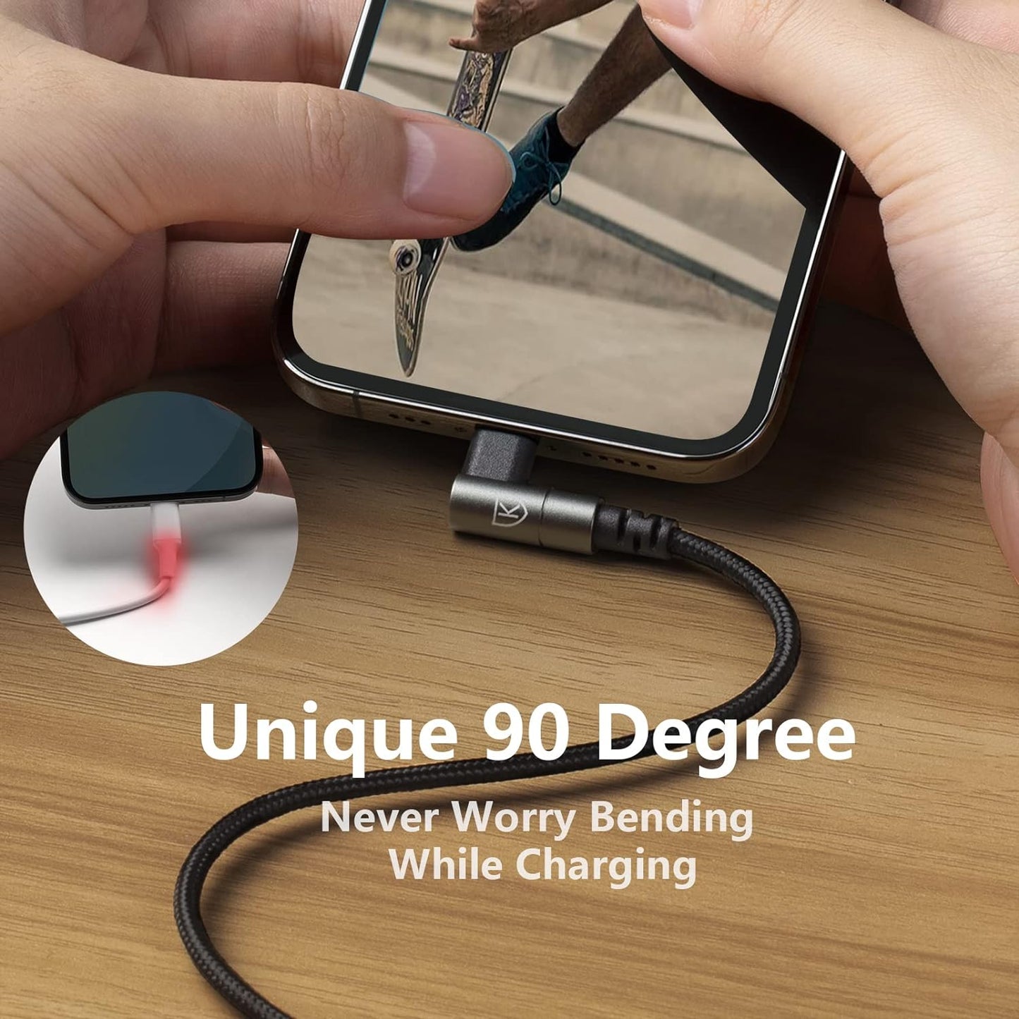 10-Foot iPhone Charger - 3-Pack Apple MFi Certified Nylon Braided Lightning Cable - 90-Degree Connector, Compatible with iPhone, iPad, iPod