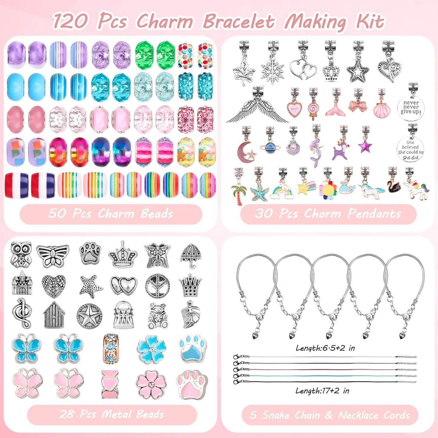 Charm Bracelet Making Kit - Girls 120 Pcs DIY Beaded Jewelry Making Kit, Unicorn & Mermaid Gifts for Girls Toys Crafts for Teen Girls Ages 5 6 7 8-12, with a Portable Bracelet Organizer Box