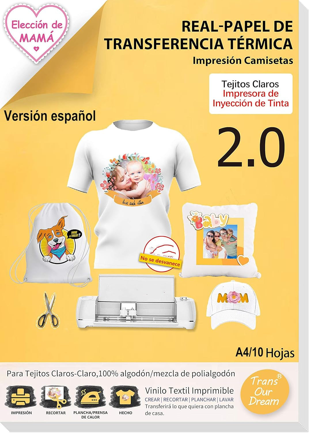 Tru-Iron on Heat Transfer Paper for Light Fabric (10 Sheets, 8.5X11", 2Nd Generation) Iron-On Transfers Paper for Light T-Shirts Printable Heat Transfer Vinyl for Inkjet Printer (CA-2-10)