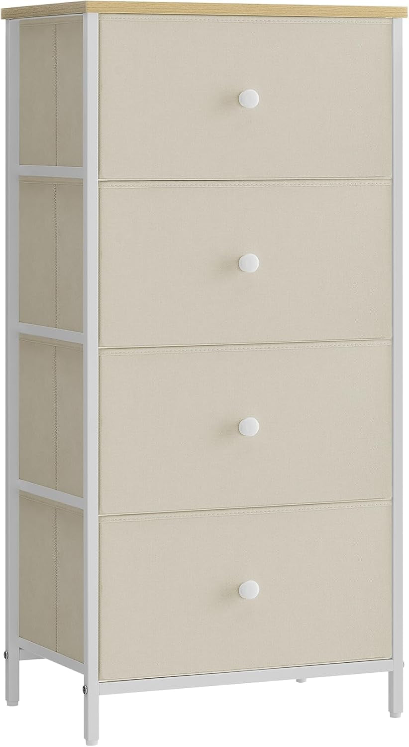 Fabric Dresser with 4 Drawers and Metal Frame - Compact Chest of Drawers in Ebony Black and Rustic Brown