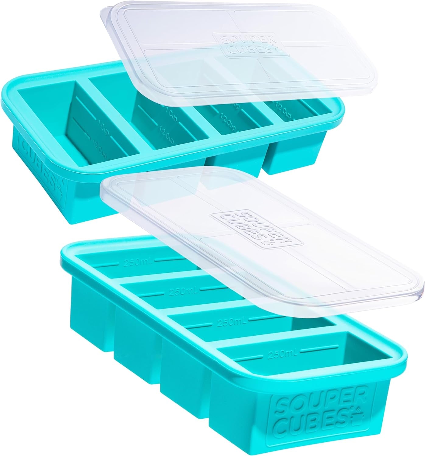 Extra-Large Silicone Freezing Tray with Lid - 1-Cup Portion Control for Soups, Broths, and Sauces, Set of 2