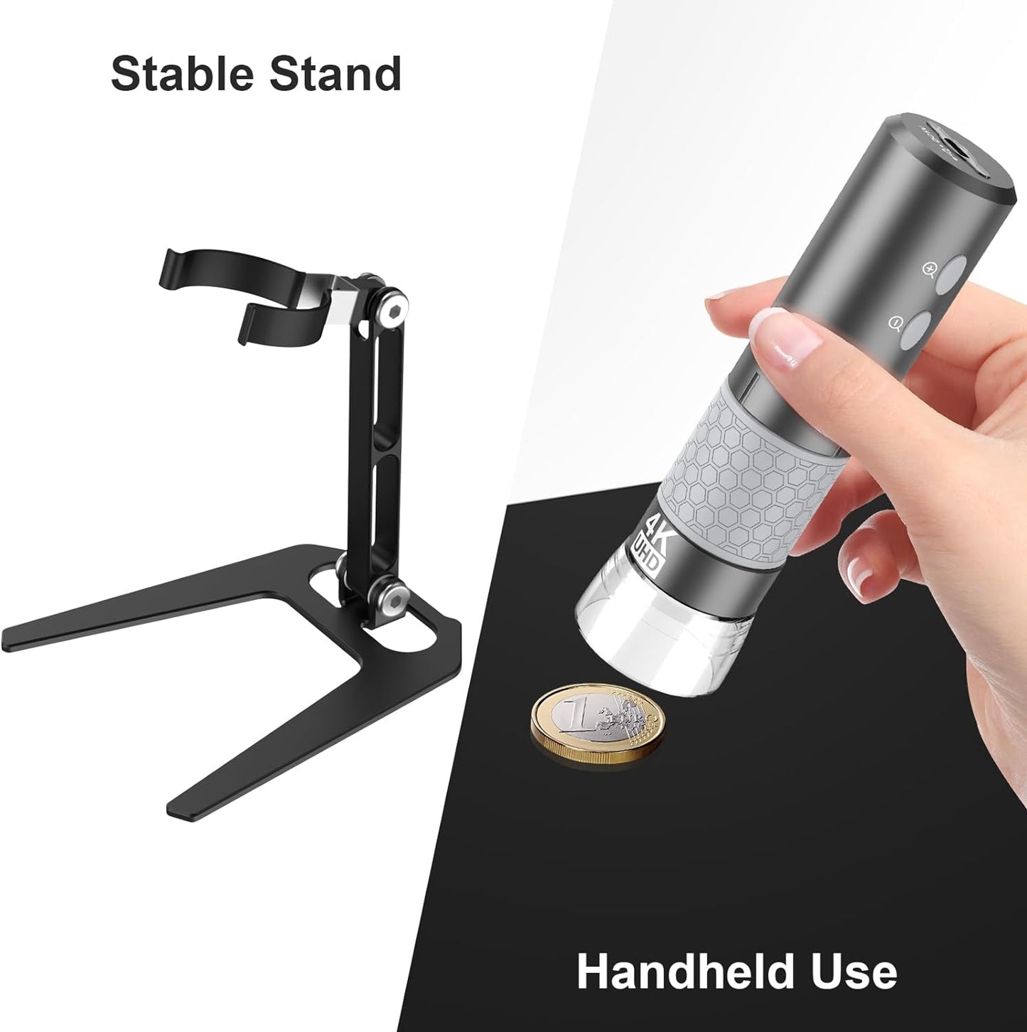 Wireless Digital Handheld Microscope - 4K Camera, 50-1000X Magnification, and Metal Stand for iPhone, iPad, Android, Mac, Windows, and Linux