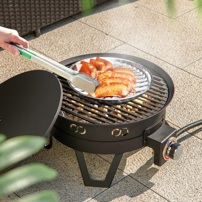 17-Inch Portable Gas Fire Pit with Collapsible Legs and Detachable Grill for Outdoor Camping