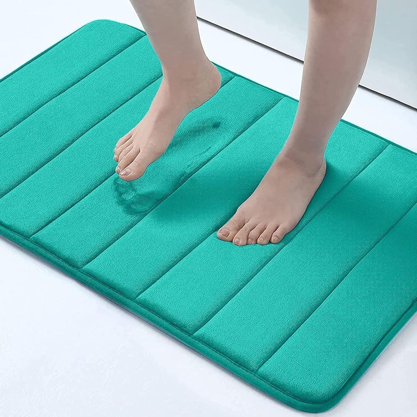 Memory Foam Non-Slip Bath Mat with Absorbent Rubber Backing for Kitchen and Bathroom Floors, 16" x 24", Black