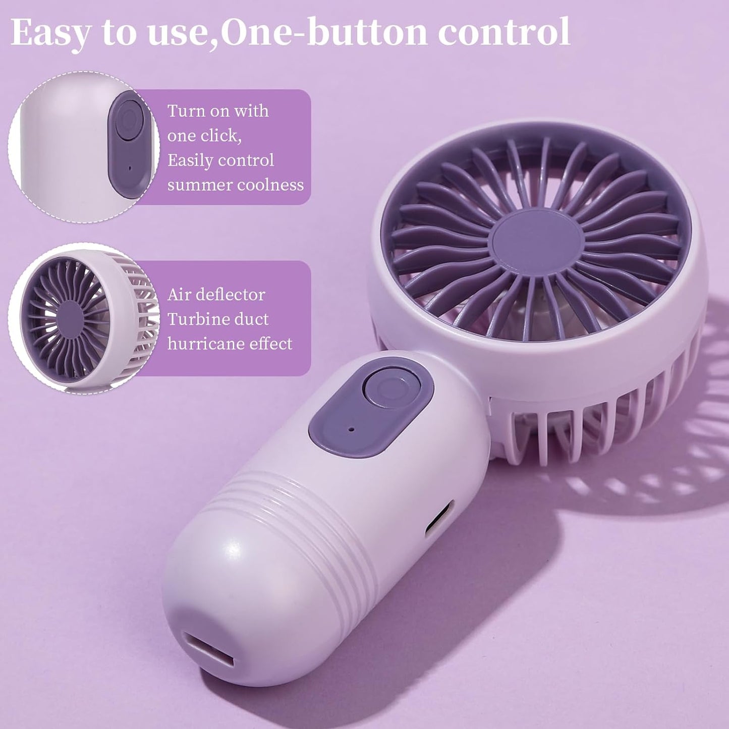 Mini Portable Handheld Fan - 3-Pack USB Rechargeable Personal Fans, Lightweight Battery-Operated Makeup/Pocket Fans with 3 Speed Settings