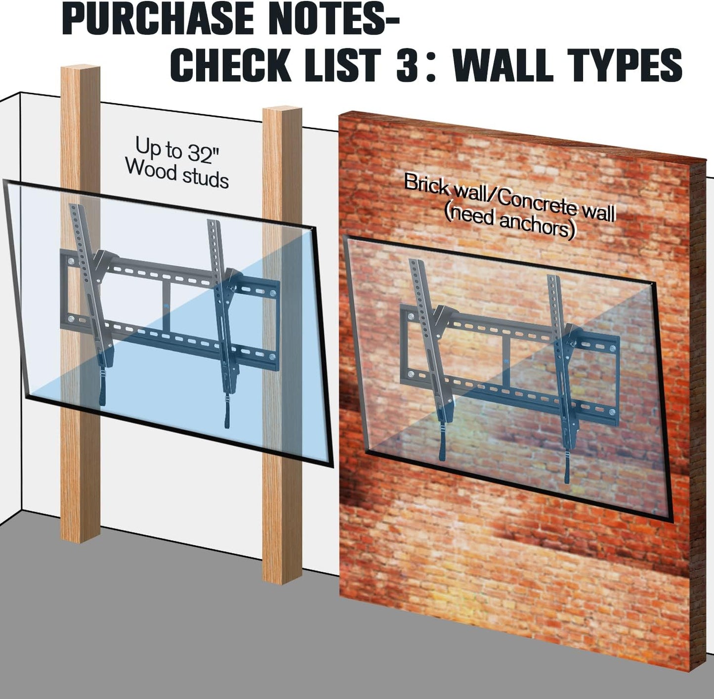 Tilting Low Profile TV Wall Mount for 42-84" TVs, VESA 800x400mm and 132 lbs, Compatible with 16", 18", 24", and 32" Stud Spacing