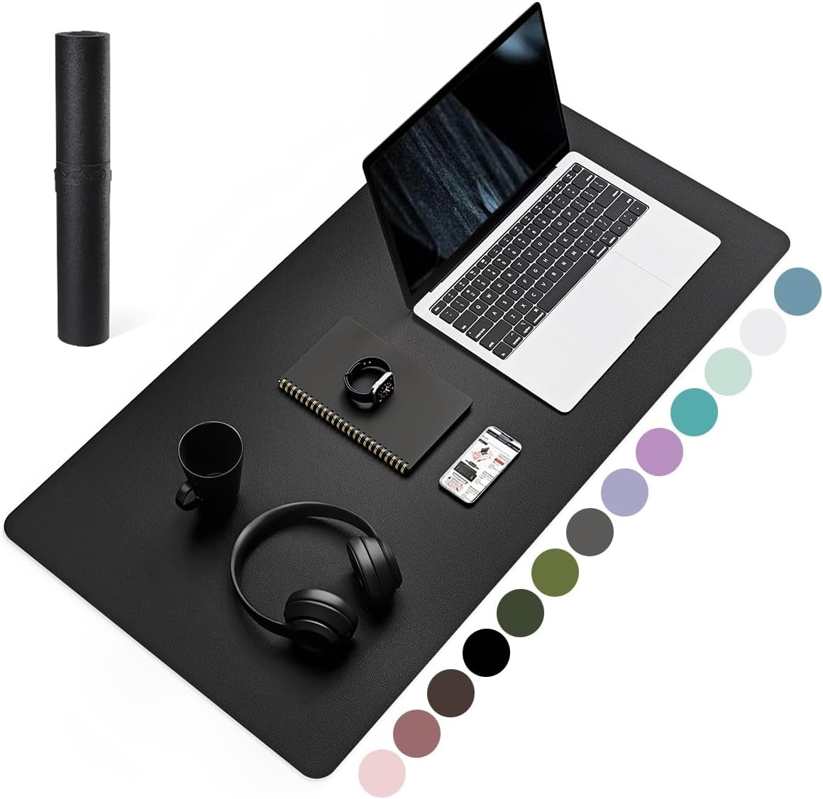 Non-Slip Waterproof PVC Leather Desk Pad, Ultra-Thin Large Mouse Pad, Easy-Clean Writing Mat (Olive Green, 31.5" x 15.7")