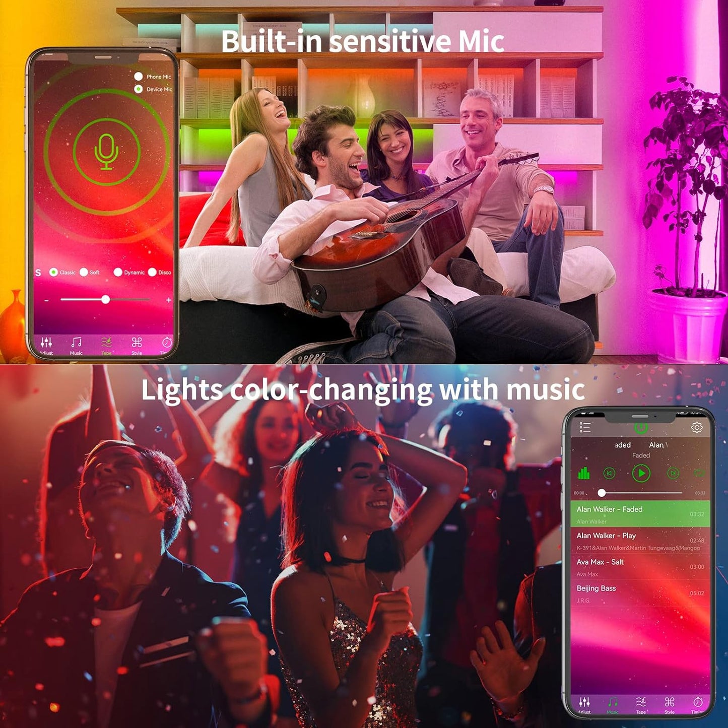 100FT Smart RGB LED Strip Lights with Music Sync, App and Remote Control - 30M Decorative Lighting for Bedroom and Party Spaces