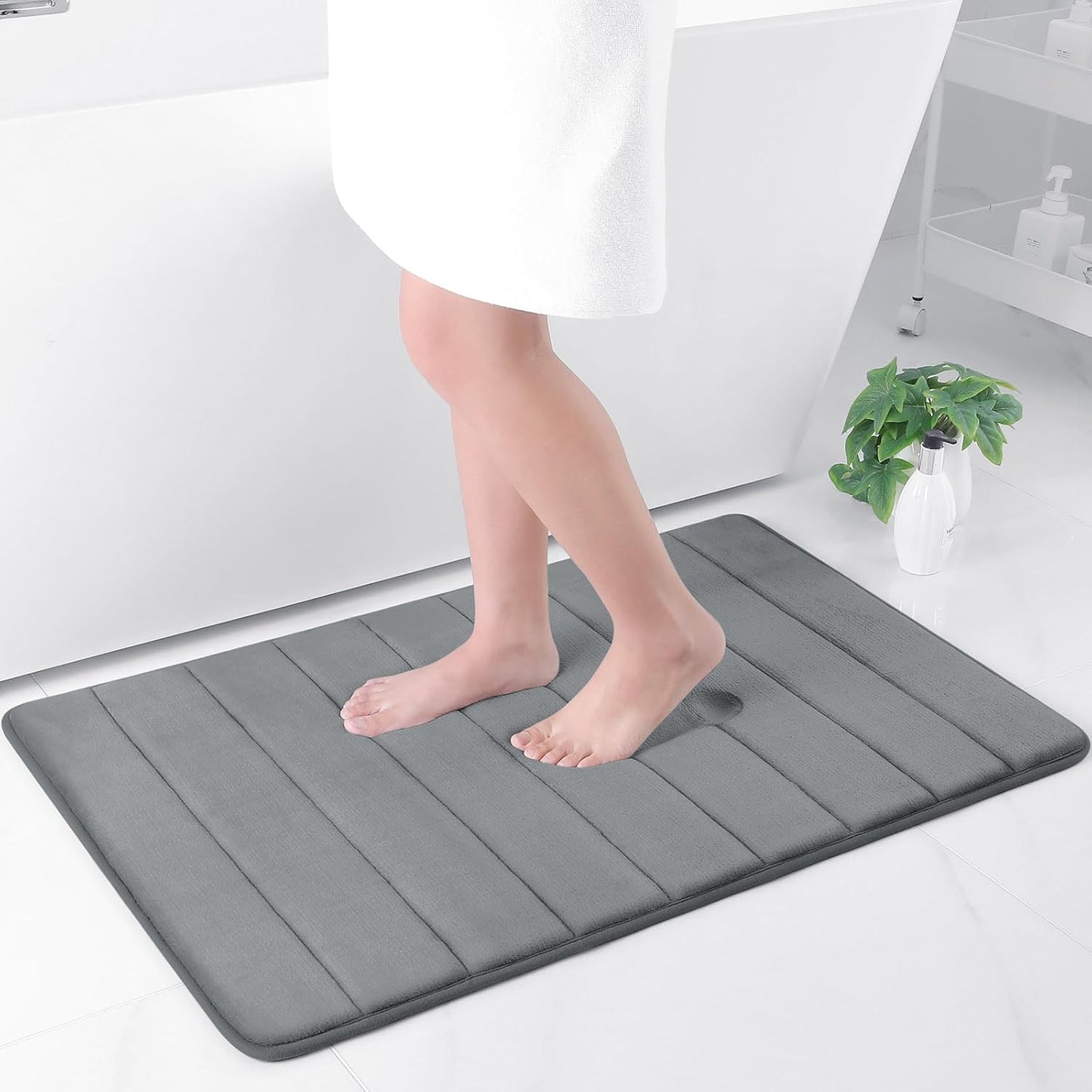 Memory Foam Non-Slip Bath Mat with Absorbent Rubber Backing for Kitchen and Bathroom Floors, 16" x 24", Black