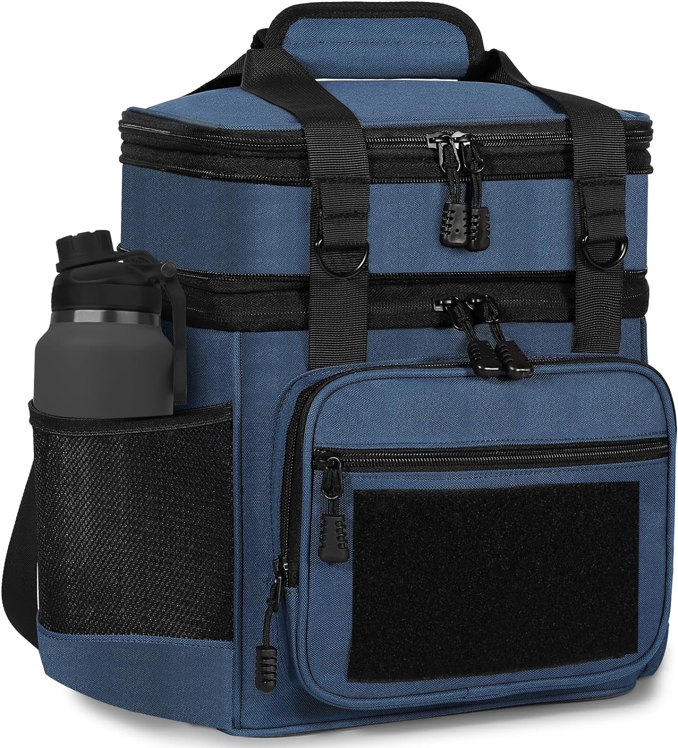 Expandable Tactical Insulated Lunch Box - Double Deck Large Durable Leakproof Cooler Bag for Men and Adults, Black, 16L