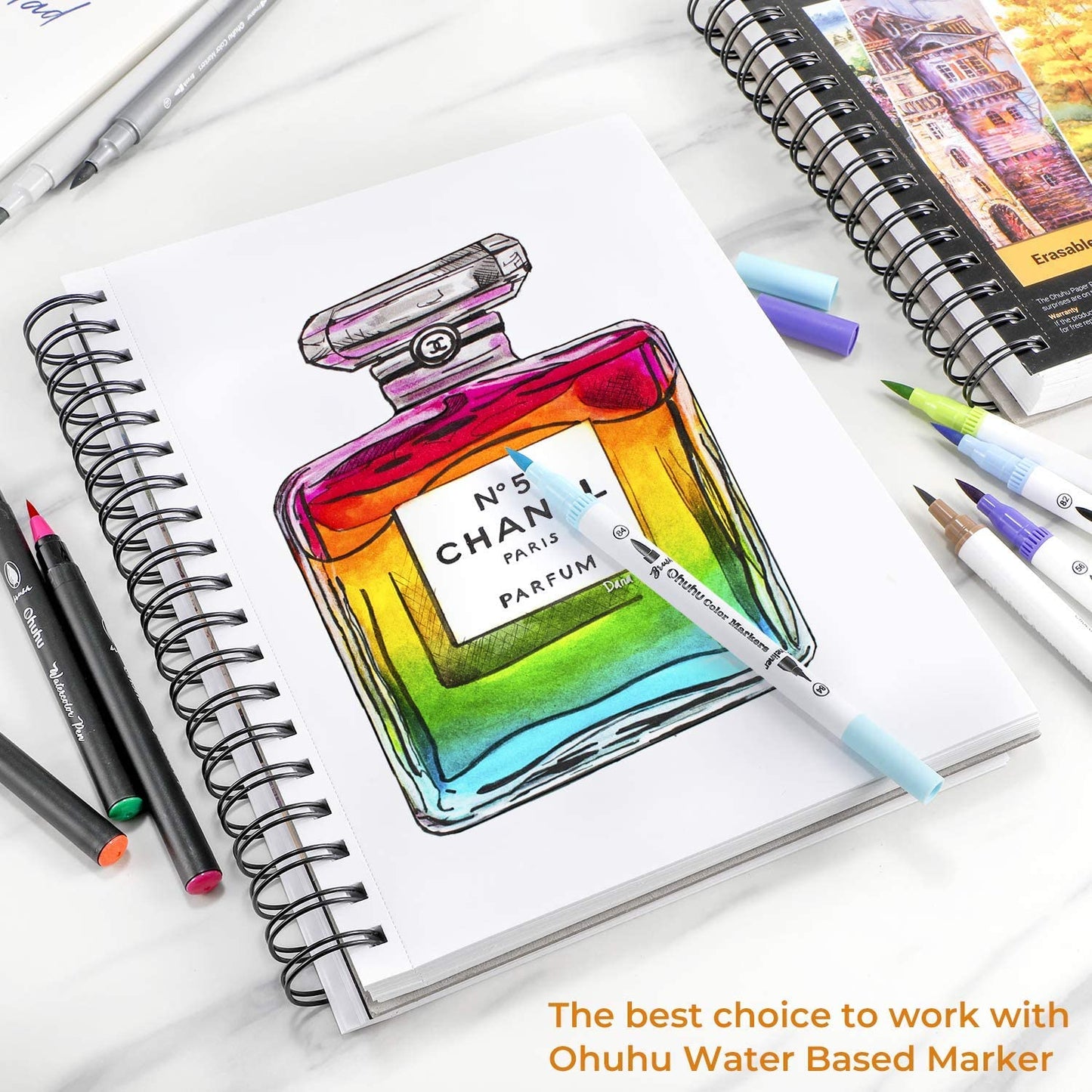 Professional Mix Media Sketchbook-10" x 7.6" Watercolor Paper-Wet Dry Media,120 LB/200 GSM Heavyweight, 62 Sheets/124 Pgs