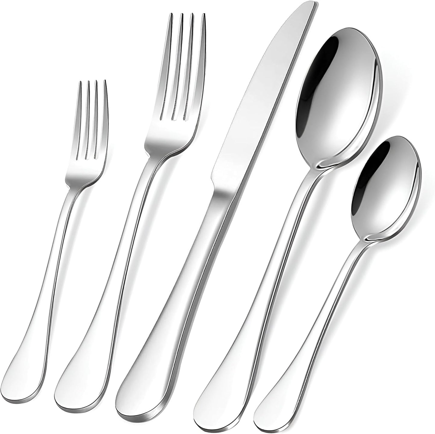 20-Piece Modern Stainless Steel Cutlery Set for 4, Includes Knife, Fork, Spoon, Mirror Polished and Dishwasher Safe