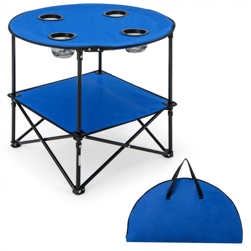 2-Tier Portable Picnic Table with Carrying Bag and Four Cup Holders