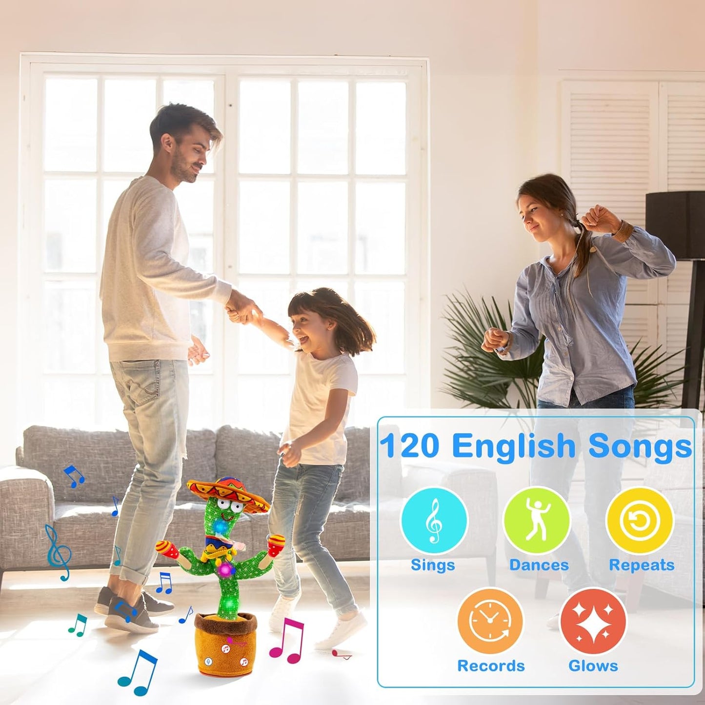 Interactive Dancing Cactus Plush Toy - Infants, Toddlers, Volume Adjustable Singing, Mimicking Function, 120 English Songs