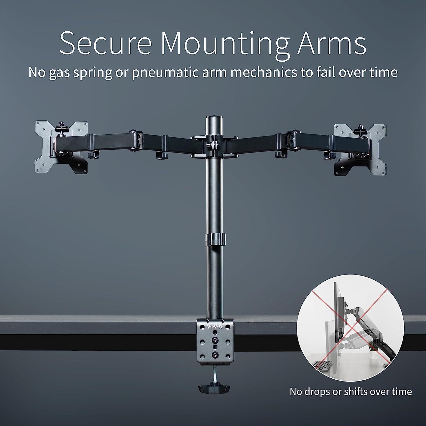 Dual Monitor Desk Mount, Heavy Duty Fully Adjustable Stand, Fits 2 LCD LED Screens up to 30 Inches, Black, STAND-V002