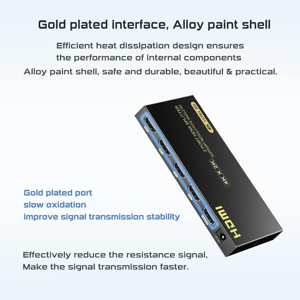 4K HDMI Splitter 1x4 - Supports 4K 60Hz, Full HD 1080P, and 3D, Compatible with Xbox, PS3/4, Roku, and Blu-Ray Players