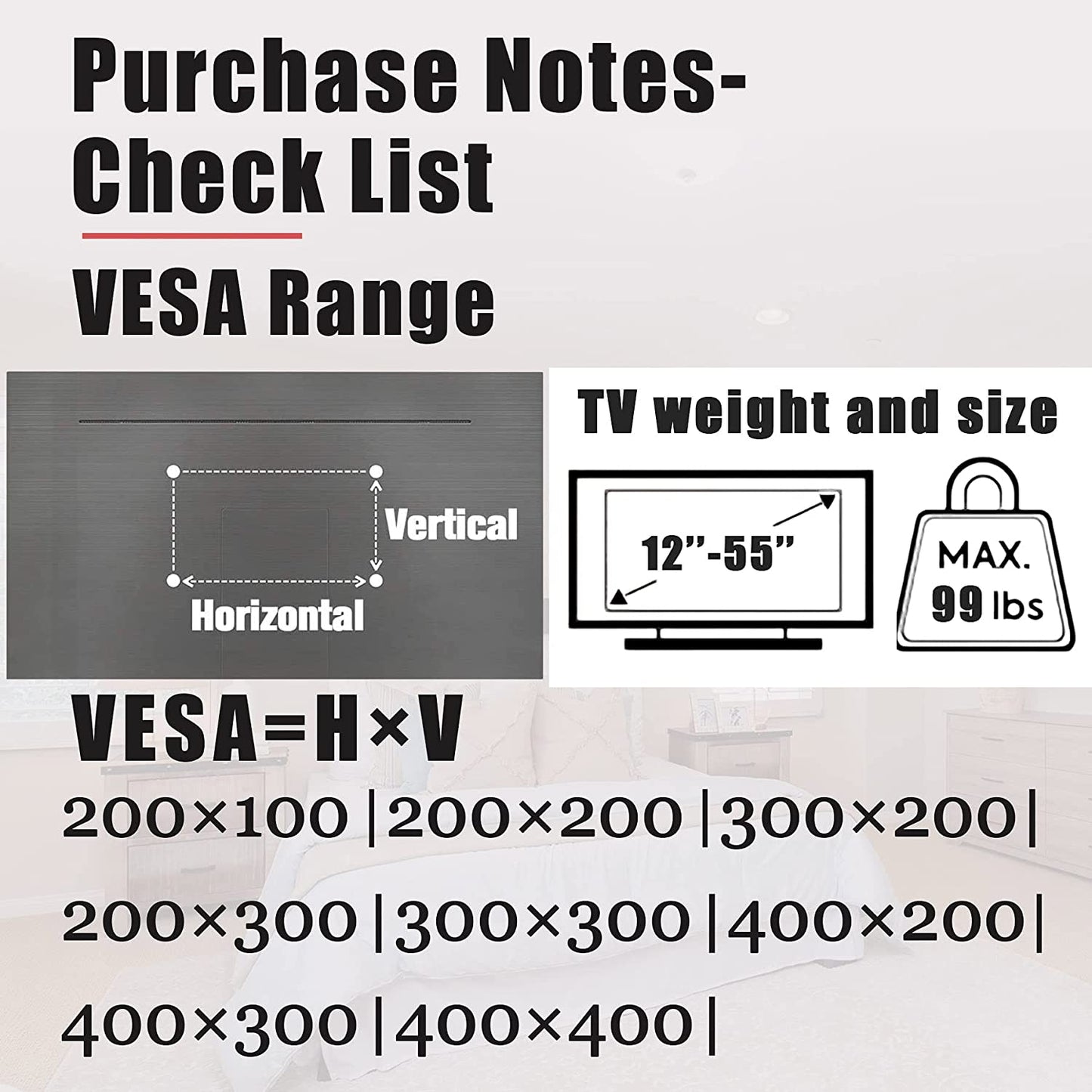 Studless TV Wall Mount - No Damage, No Drill Installation for Flat Screen TVs (12-55 Inches, Up to 99 lbs) Hardware and Levels Included