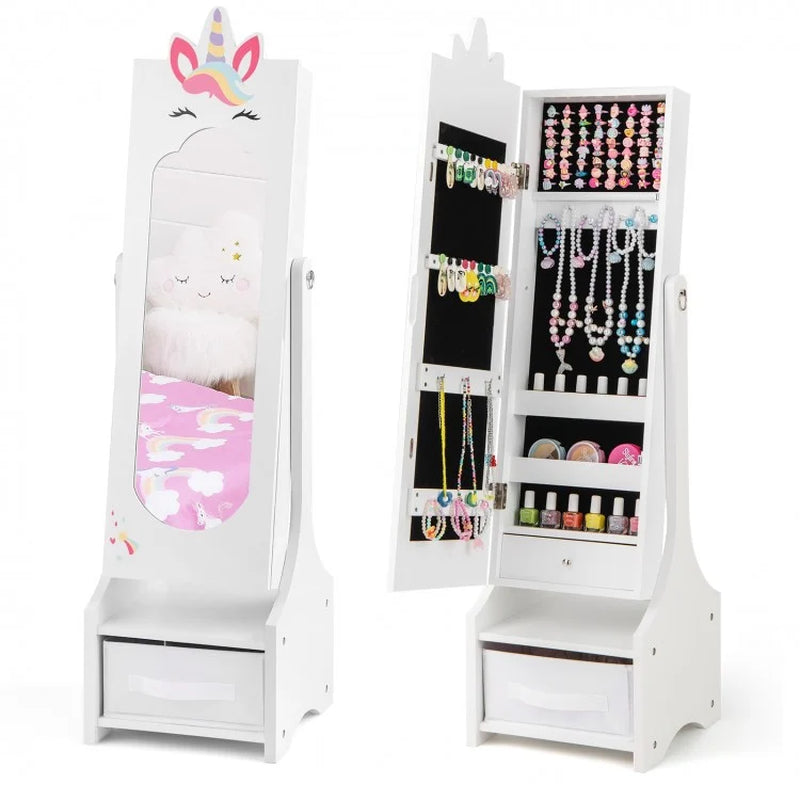 Children's Jewelry Cabinet with Full-Length Mirror for Bedrooms and Playrooms