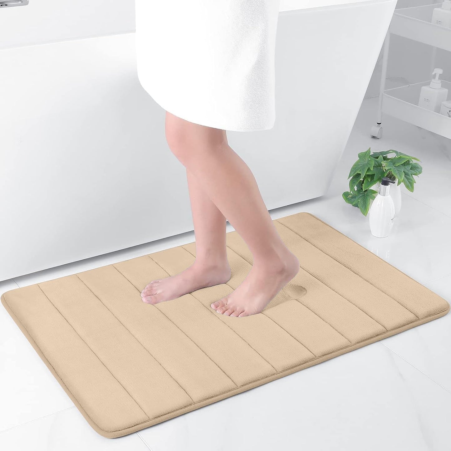Memory Foam Non-Slip Bath Mat with Absorbent Rubber Backing for Kitchen and Bathroom Floors, 16" x 24", Black