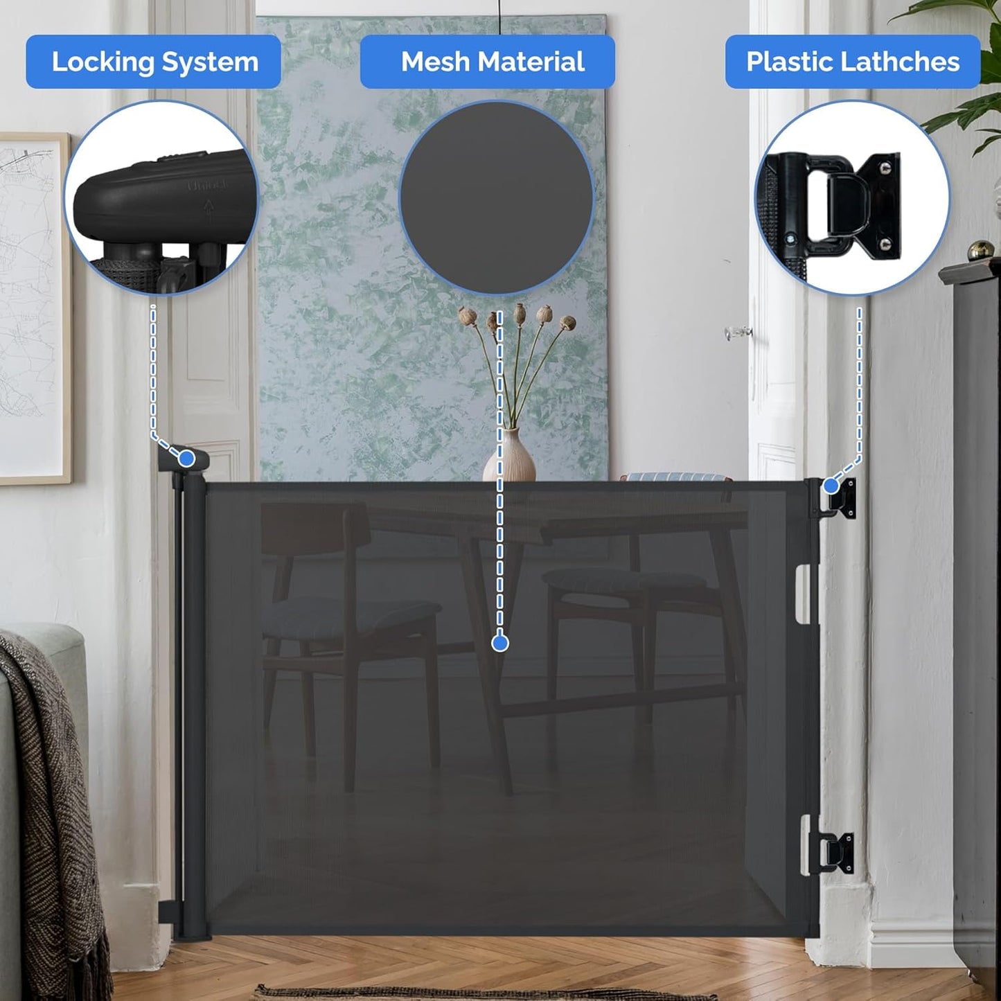 Retractable Indoor/Outdoor Safety Gate for Children and Pets - Extends 55" Wide and 35" Tall,