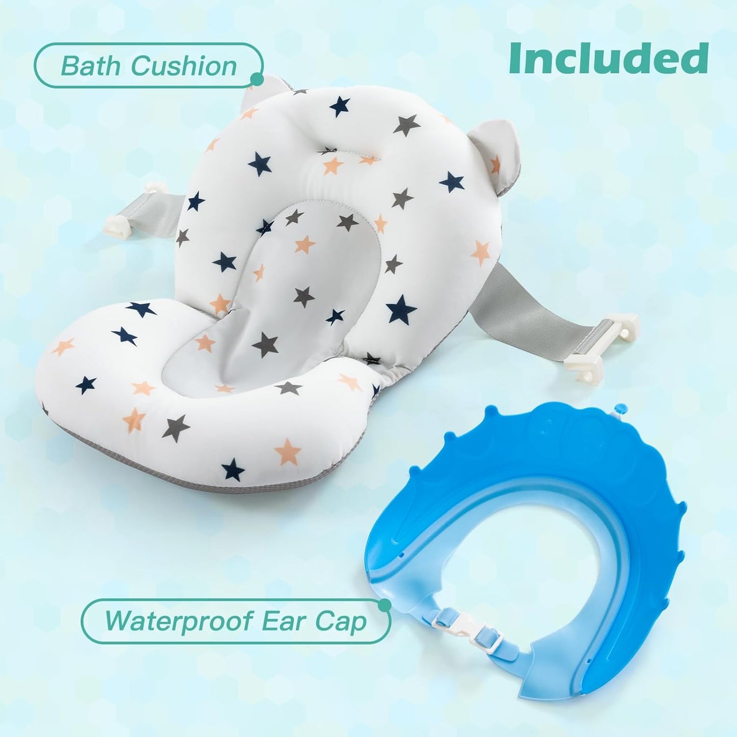 Portable Foldable Baby Bathtub - Travel Design, Drain Hole, Collapsible, Baby Bath Cushion, Waterproof Ear Cap