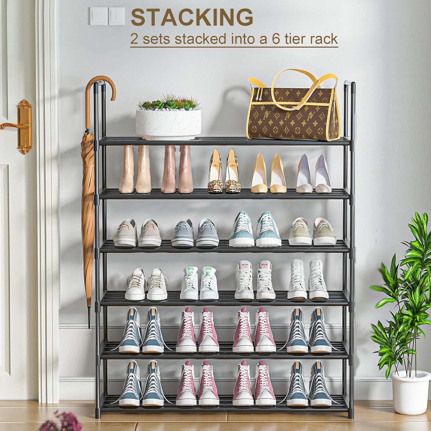 Sturdy Metal Shoe Rack Organizer - 3-Tier Free Standing Storage Solution for Entryway and Closet