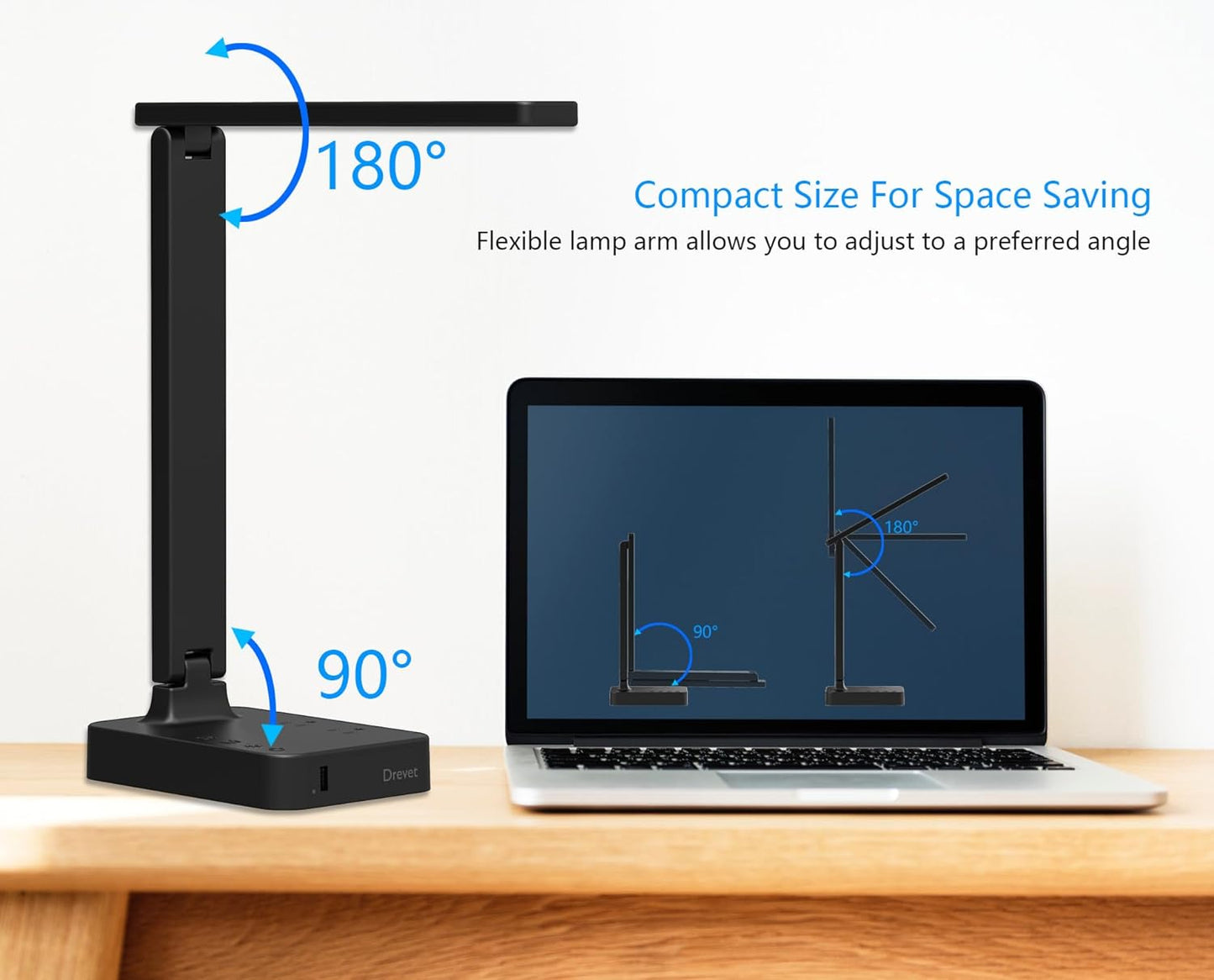 LED Desk Lamp, Desk Light with 1 USB Charging Port and 2 AC Power Outlet, 3 Lighting Modes, 3 Level Brightness,1H Timer, Touch Control (Black)