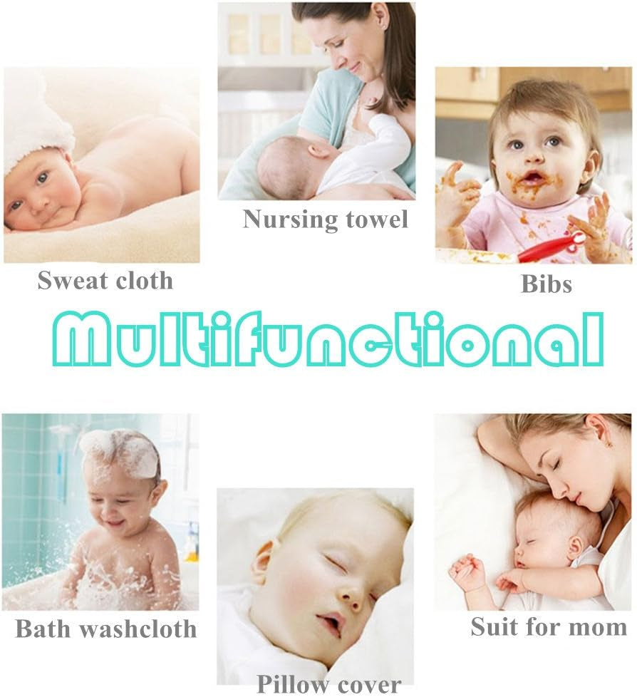 Baby Muslin Washcloths - Natural Muslin Cotton Baby Wipes - Sensitive Skin- 10 Pack 12X12 Inches (White)