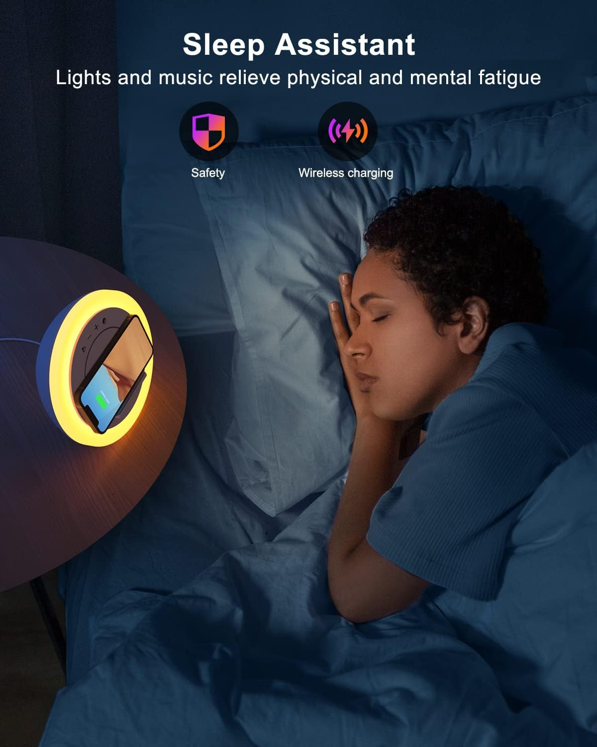 Bluetooth Speaker with LED Lighting and Wireless Charging, Dimmable Multi-Color Modern Night Lamp for Bedroom