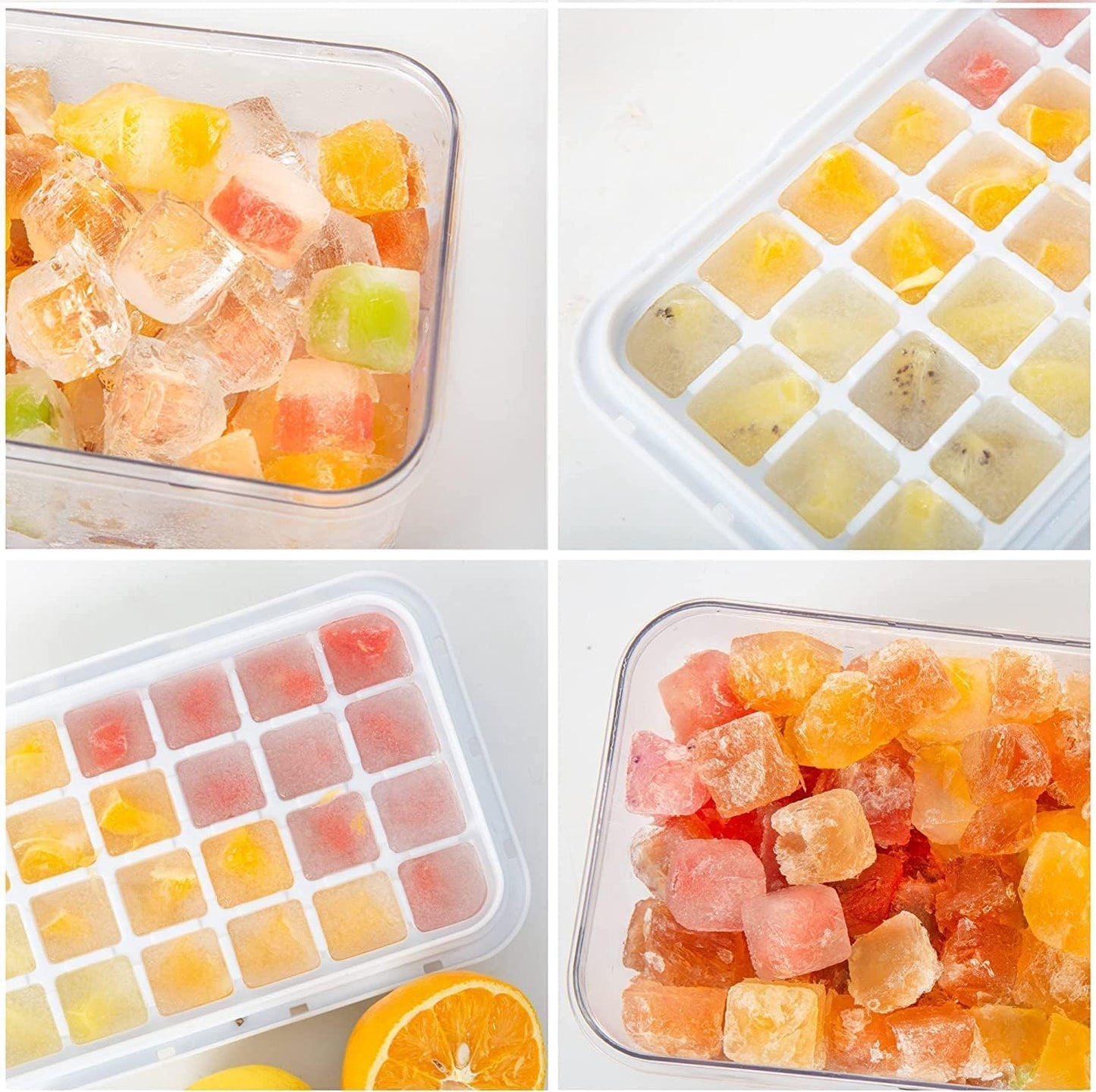 Ice Cube Trays with Lids and Storage Bin, Enhanced Easy Release Silicone & Plastic Design, Stackable, BPA-Free, Set of 2