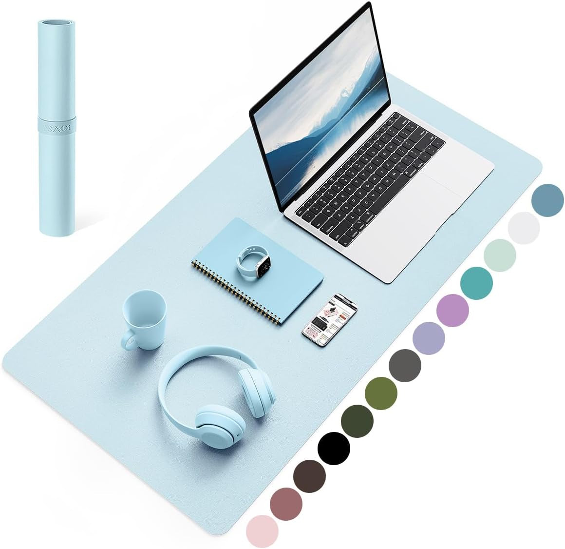Non-Slip Waterproof PVC Leather Desk Pad, Ultra-Thin Large Mouse Pad, Easy-Clean Writing Mat (Olive Green, 31.5" x 15.7")