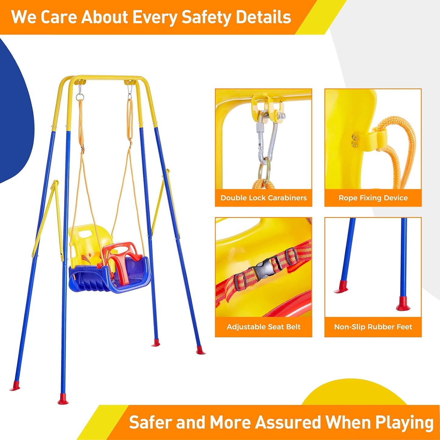3-in-1 Toddler Swing Set - Safety Harness Sandbags - Heavy-Duty Indoor/Outdoor Play Equipment - Folding Metal Stand