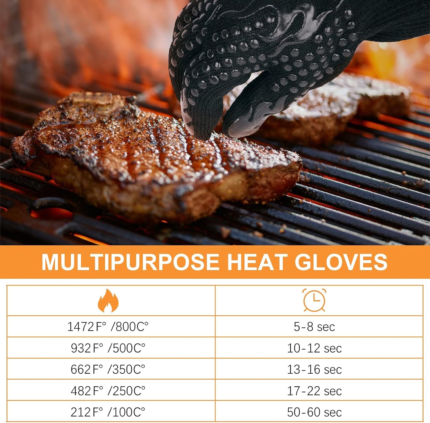 Heat Resistant BBQ Gloves - 1472℉ Extreme Heat Protection Silicone Oven Mitts for Grilling, Baking, and Welding (Black)