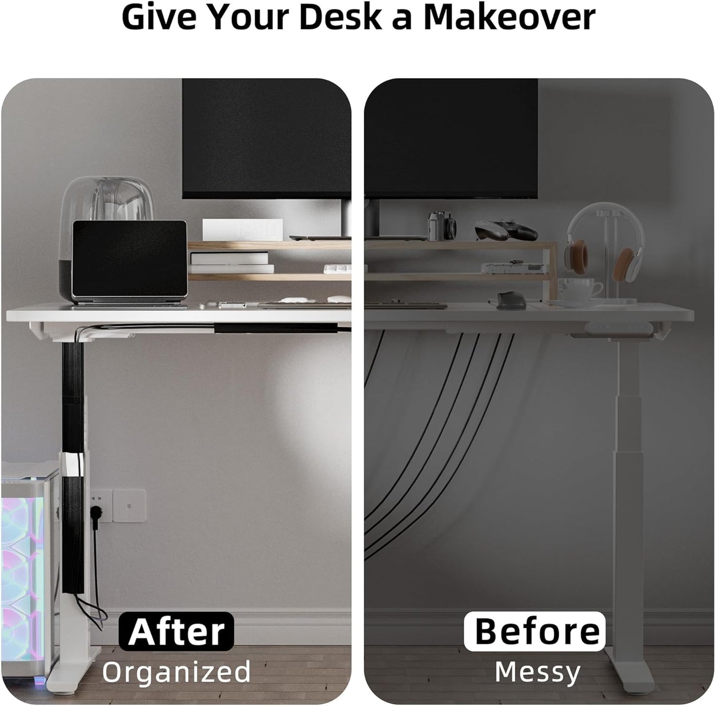 94In Cable Management under Desk - 6X 15.7In Desk Cord Cable Organizer - J Channel Cable Raceway - Computer Wire Management - No Screw No Drill Desk Cable Tray for Office Home - Black