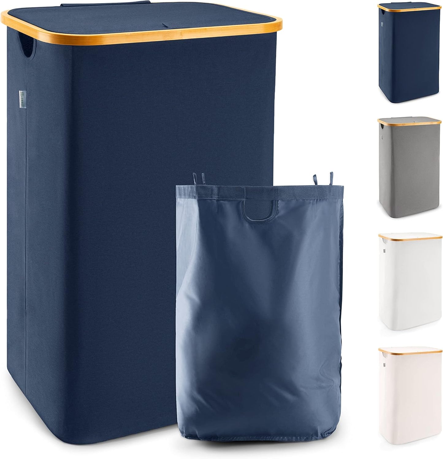 - Blue Laundry Baskets with Lid - XL 100 L - Large Laundry Hamper for Clothes - Panier a Linge Sale - Bamboo Clothes Hamper Bathroom Tall Hamper with Lid