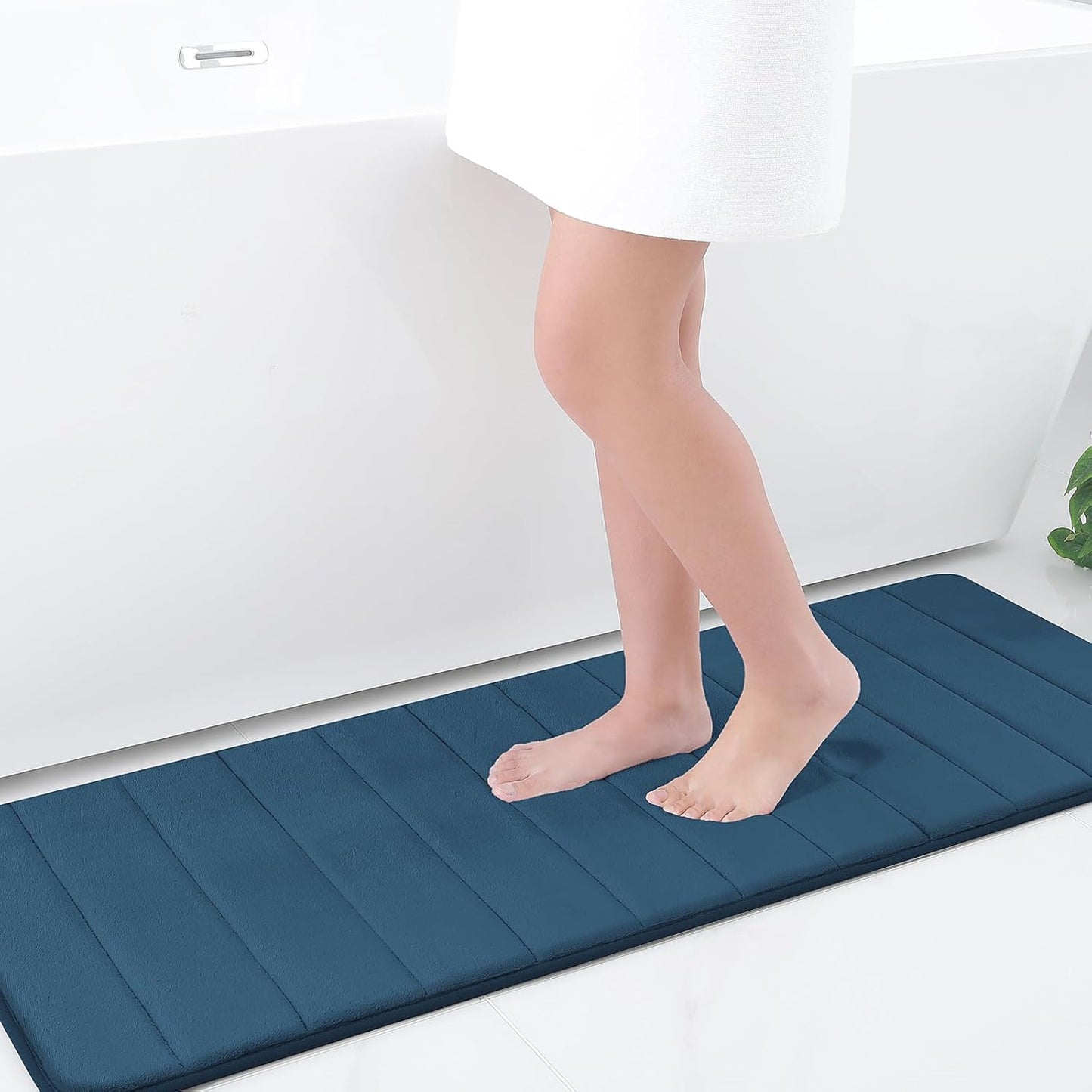 Memory Foam Non-Slip Bath Mat with Absorbent Rubber Backing for Kitchen and Bathroom Floors, 16" x 24", Black
