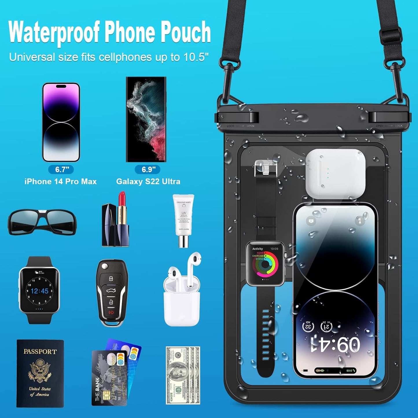 Waterproof Phone Pouch (2-Pack) - Universal IPX8 Phone Case for iPhone, Galaxy S22/S21