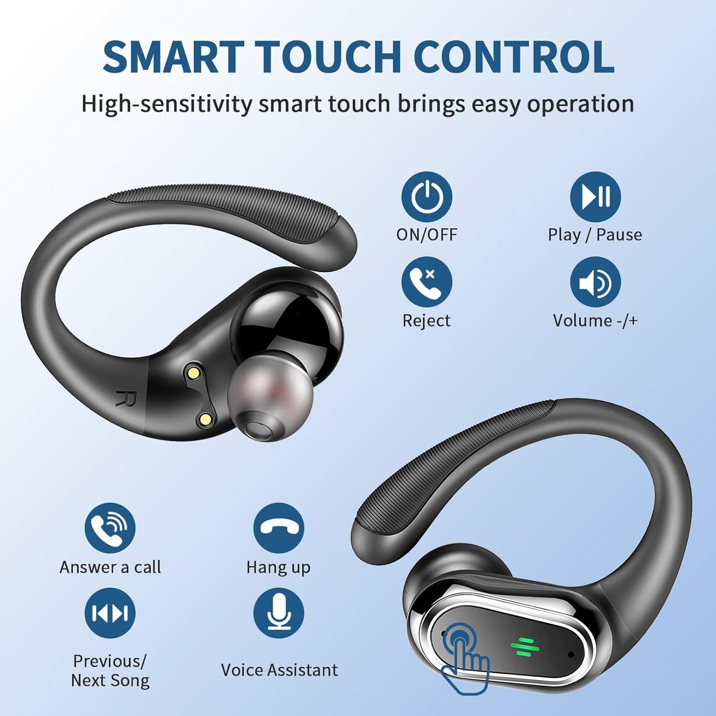 Bluetooth 5.3 Wireless Earbuds - ENC Noise Cancelling Microphone, 50-Hr Stereo Playback, IP7 Waterproof Rating, Dual LED Display