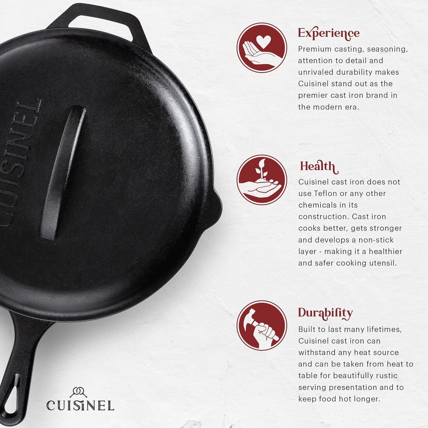 12-Inch Pre-Seasoned Cast Iron Skillet with Lid - Complete Frying Pan Set with Silicone Handle, Lid Holders, and Scraper/Cleaner for Versatile Indoor/Outdoor Cooking