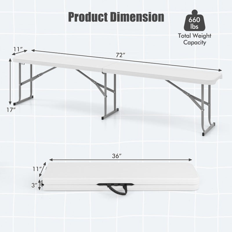 6-Foot Portable Plastic Folding Bench for Picnics, Camping, and Dining with Carrying Handle