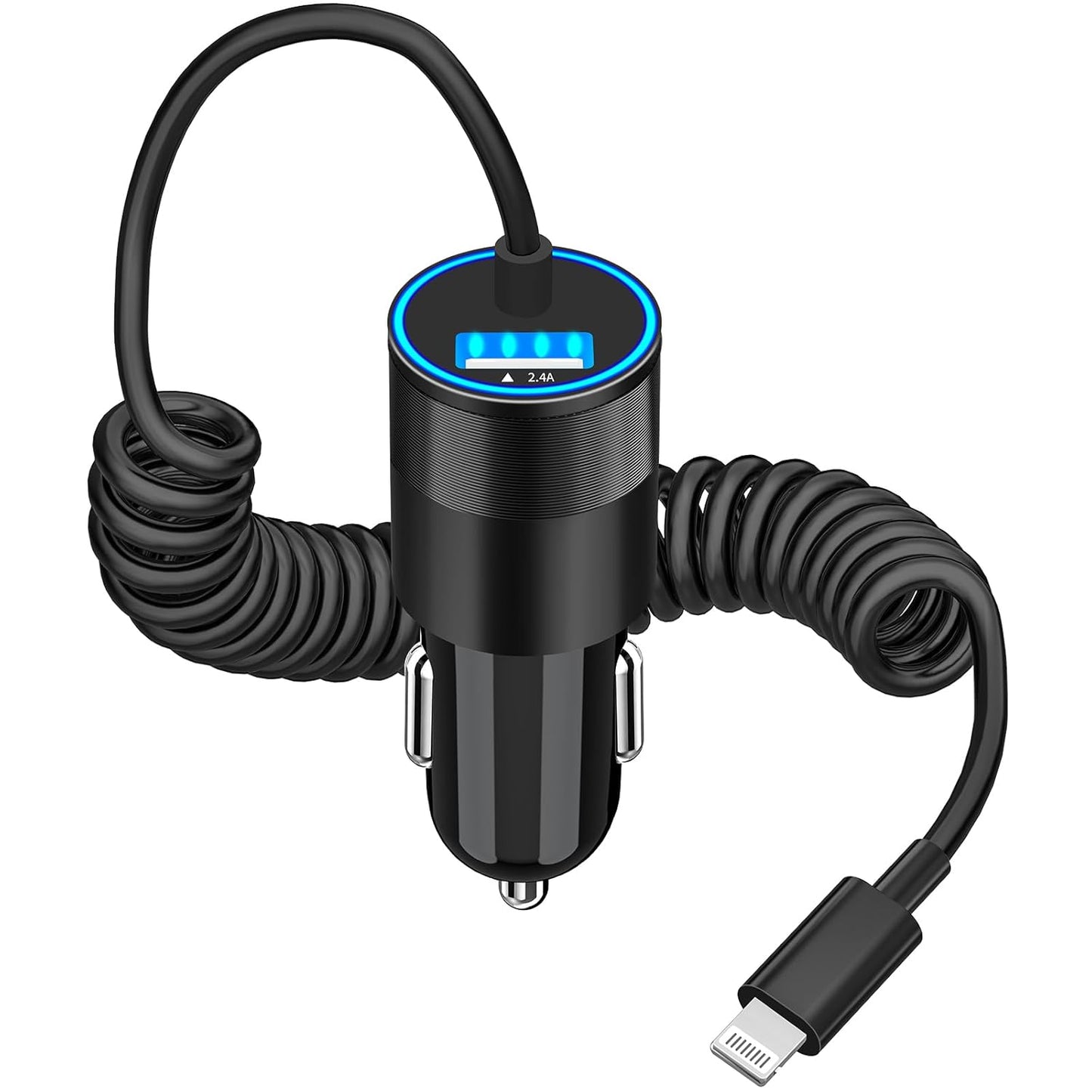 Apple MFi Certified Fast Charging Car Charger with 4.8A Output and 6FT Coiled Lightning Cable