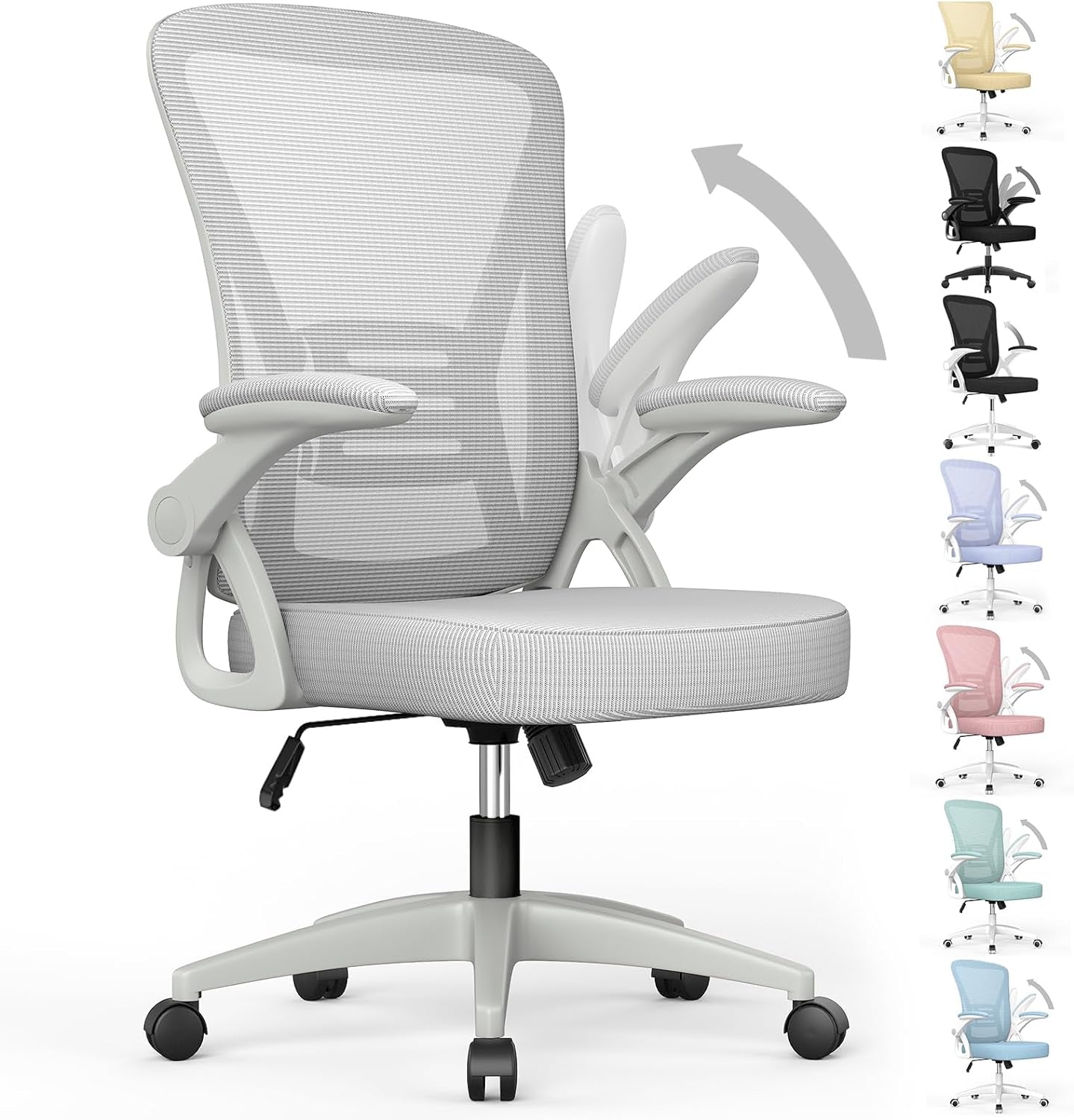 Ergonomic Mid Back Office Chair with Adjustable Height, Flip-Up Arms, and Lumbar Support - Breathable Mesh Design for Home Office and Study, Black