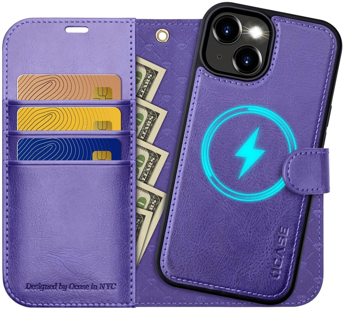 PU Leather Wallet Case for iPhone 15 Pro Max - Magnetic Detachable 2-in-1 Flip Cover - Card Holders, RFID Blocking, Kickstand (Black)