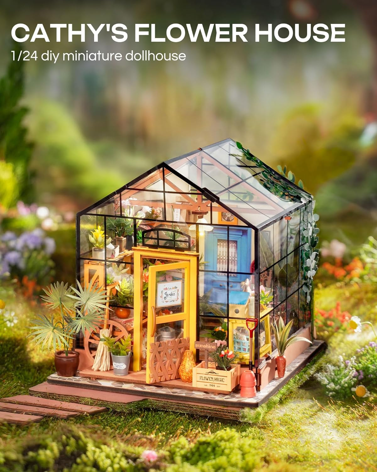 Cathy's Flower House DIY Miniature Dollhouse Kit - Handmade Greenhouse Model for Home Decoration - Ideal Christmas and Birthday Gift for All Ages