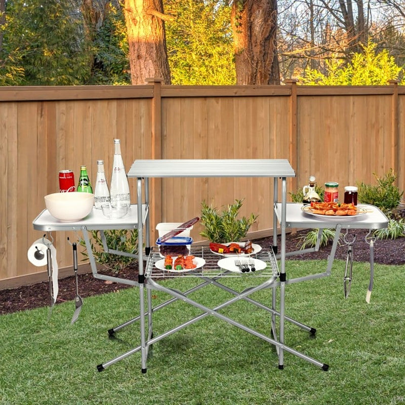 Foldable Outdoor Barbecue Table and Grilling Stand