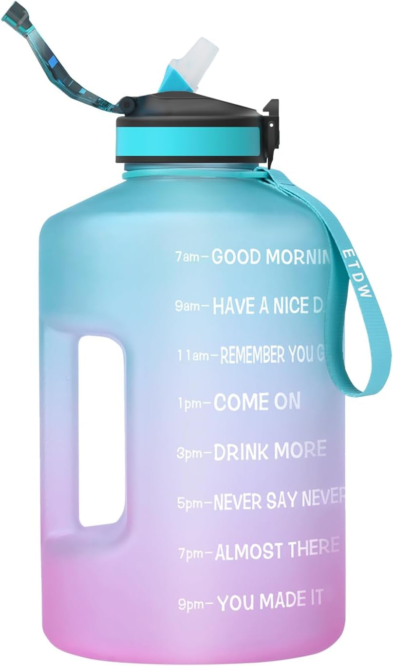 74OZ BPA-Free Gallon Water Bottle with Straw and Time Marker, Leakproof Fitness Container with Handle