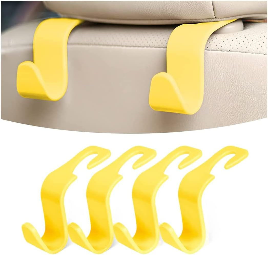 4-Piece Black Car Headrest Hooks - Universal Rear Seat Hangers for Handbags, Wallets, Grocery Bags, and Children's Toys